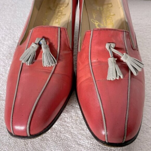 Vintage Barker Coral Leather Slip On Low Heel Loafers W Grey Tassels 9 - Picture 3 of 16